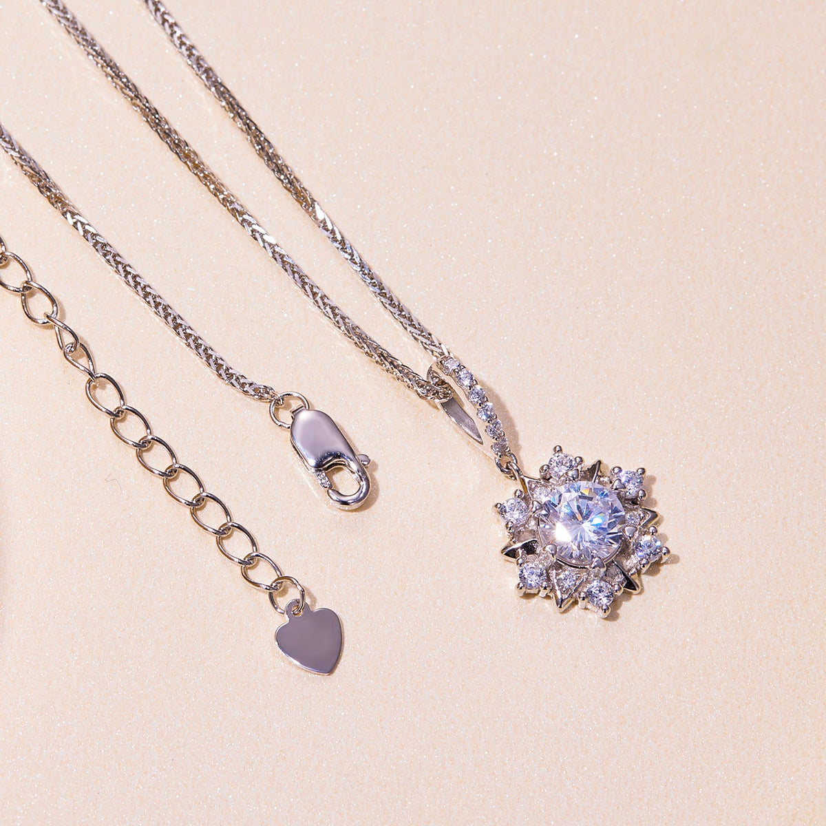 925 Sterling Silver Platinum Plated Moissanite Pavé Necklace