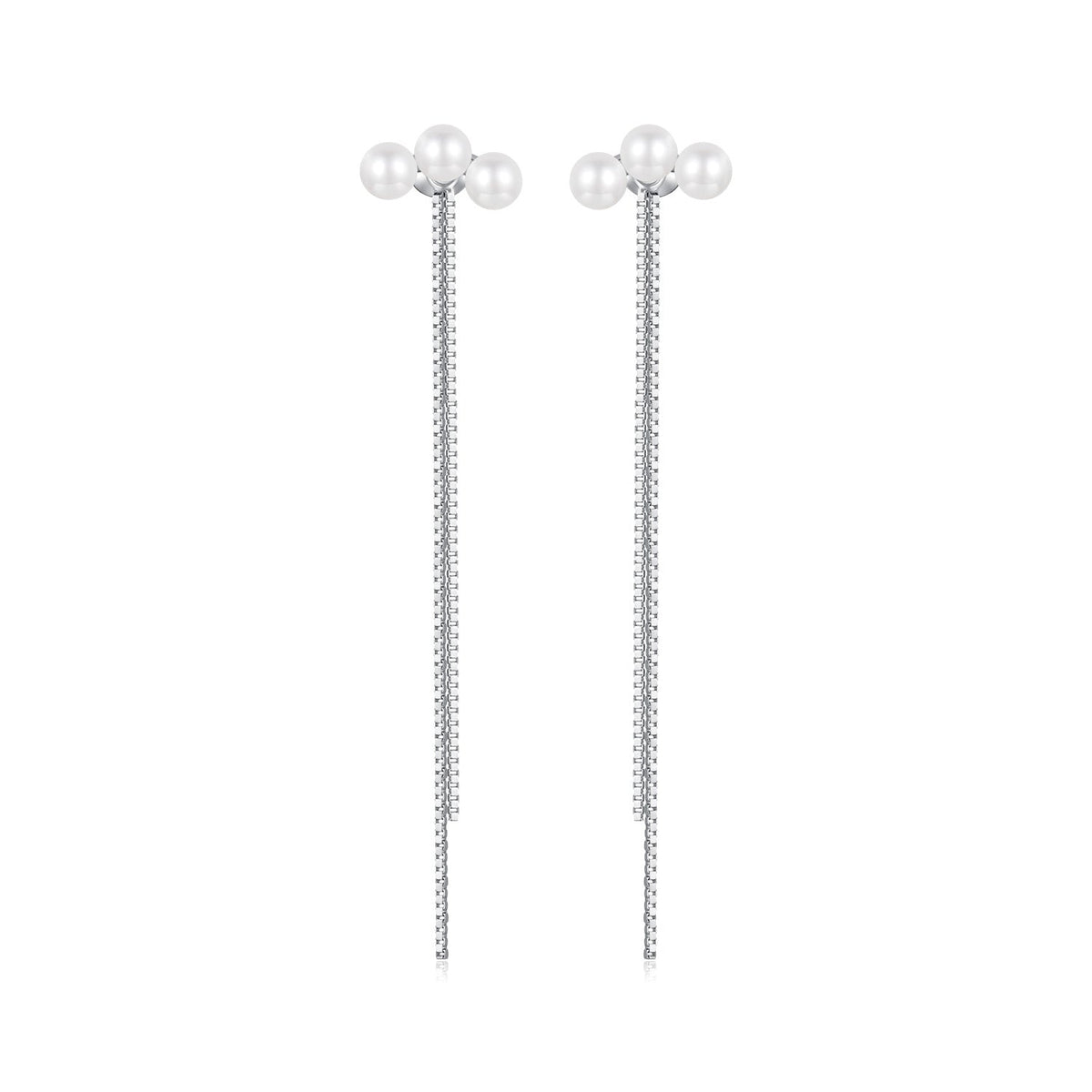 Sterling Silver White Gold Plated Shell Pearl Drop Earrings