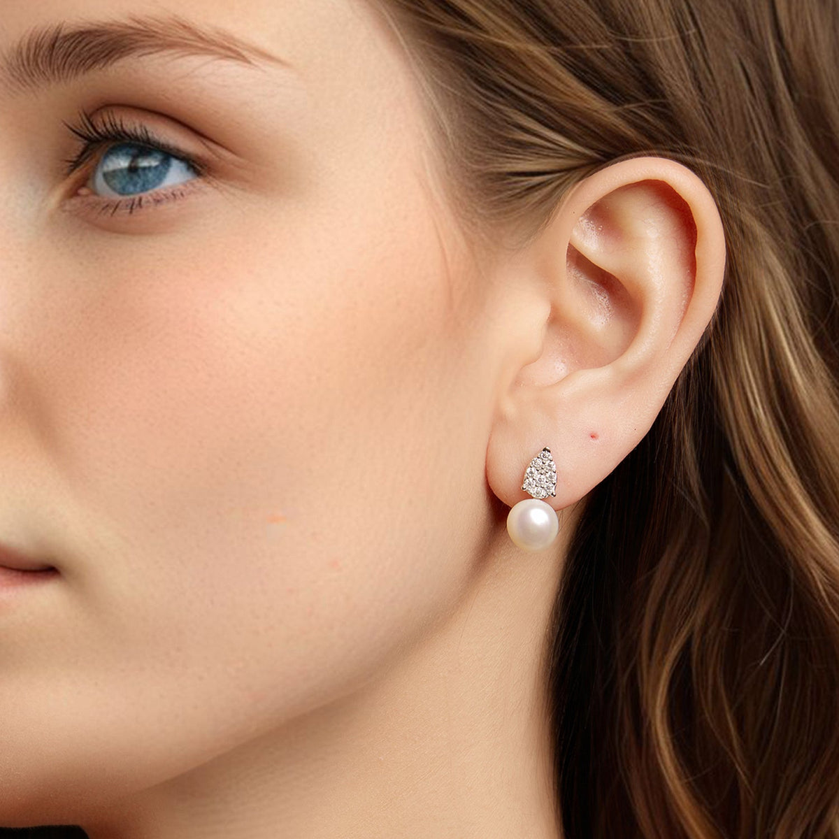 Sterling Silver Moissanite & Freshwater Pearl Earrings