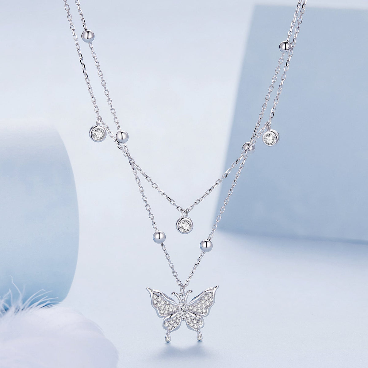 Sterling Silver Pavé Cubic Zirconia Butterfly Necklace