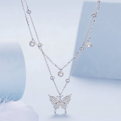 Sterling Silver Pavé Cubic Zirconia Butterfly Necklace