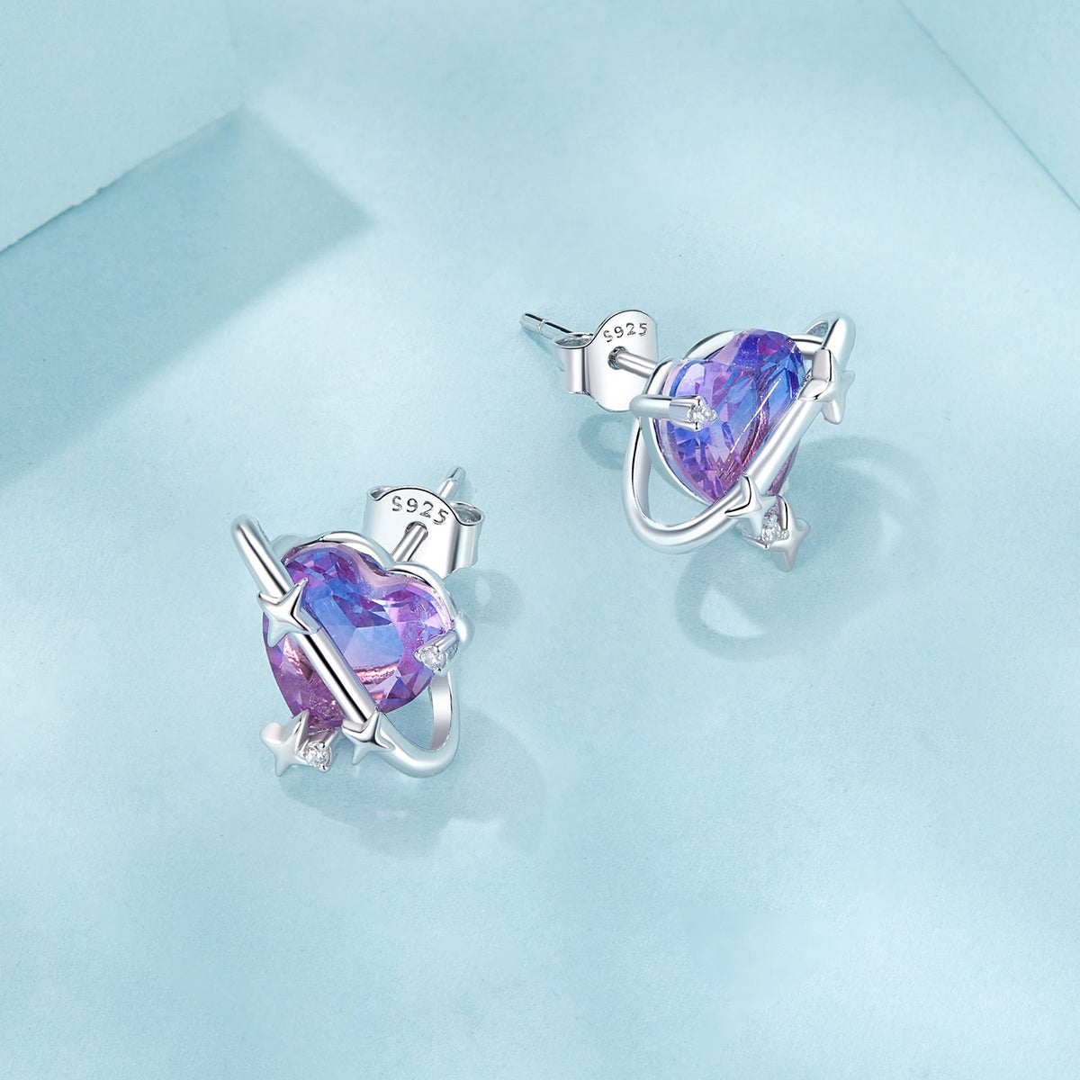 Sterling Silver Cubic Zirconia and Glass White Gold Plated Earrings