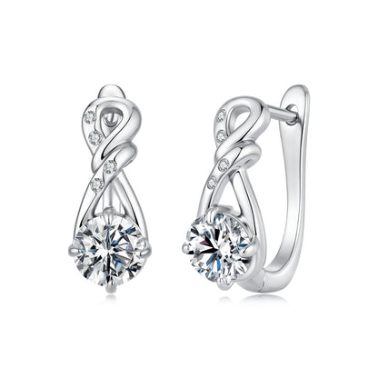 925 Sterling Silver White Gold Plated 0.5ct Moissanite 1.4cm Pavé CZ Hoop Earrings for Women