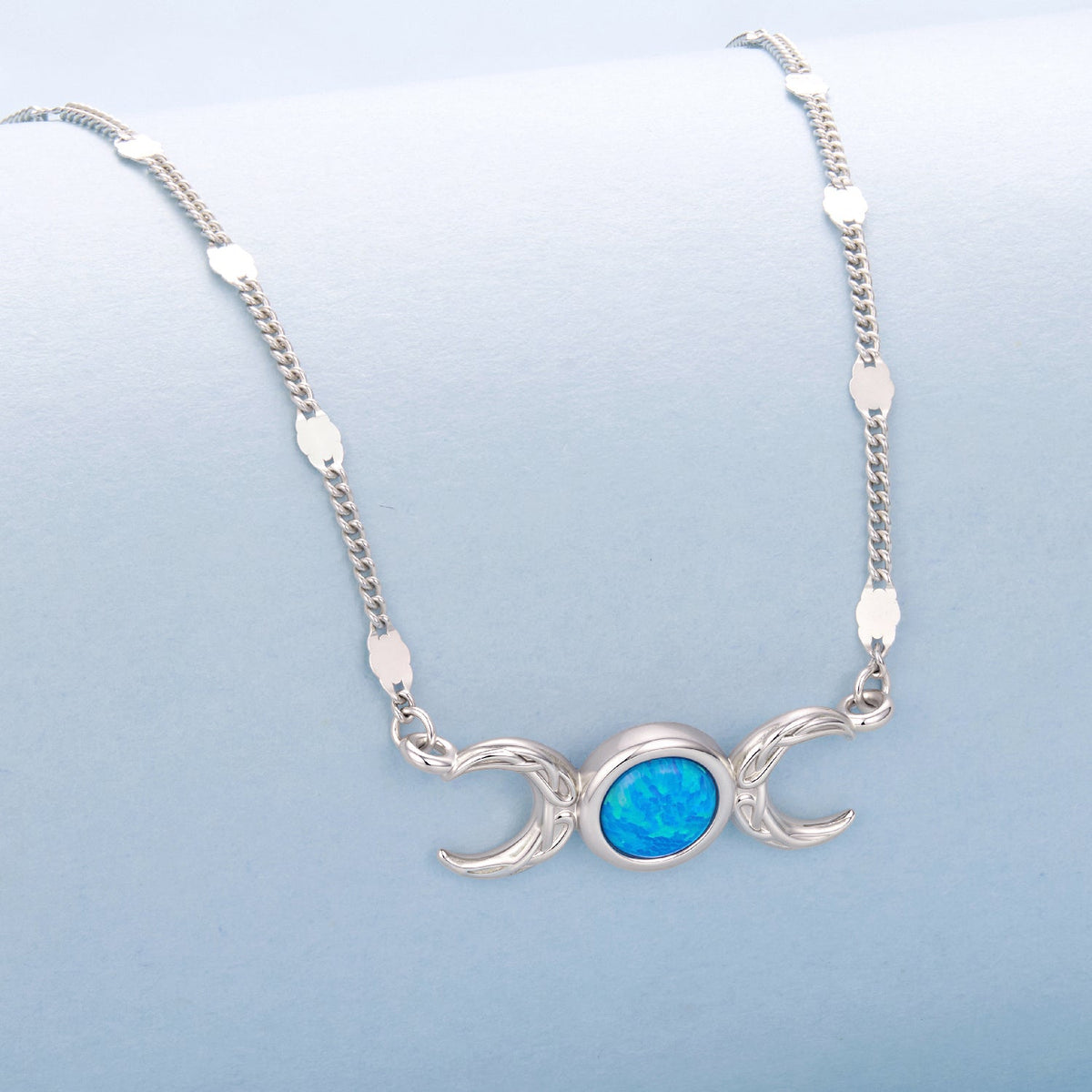 925 Sterling Silver White Gold Plated Synthetic Opal 40+5cm Pendant Necklace for Women