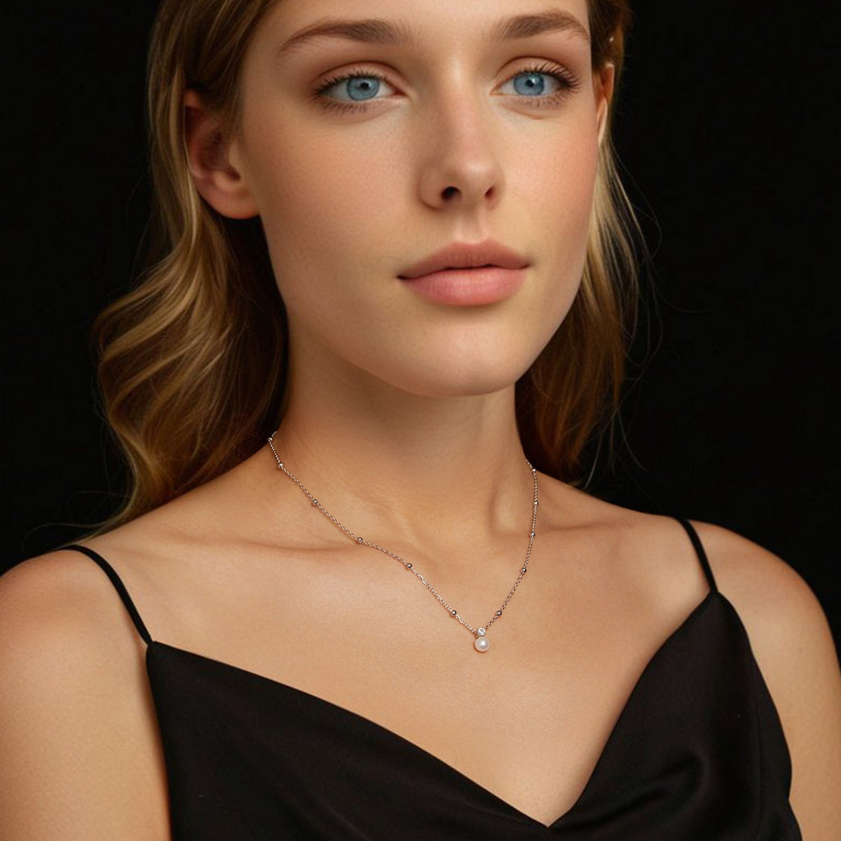 Sterling Silver Moissanite and Freshwater Pearl Necklace