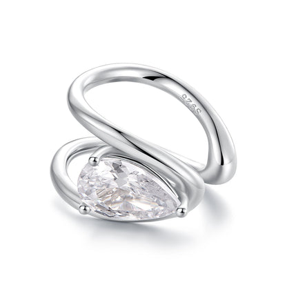 Sterling Silver White Gold Plated Pavé CZ Hoop Earrings