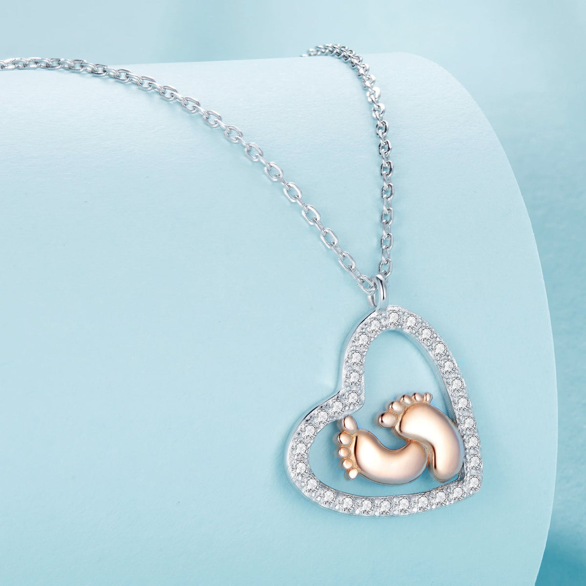 Sterling Silver Cubic Zirconia Rose Gold and Platinum Finish Necklace