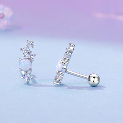 Sterling Silver Translucent Opal Pavé Drop Earrings