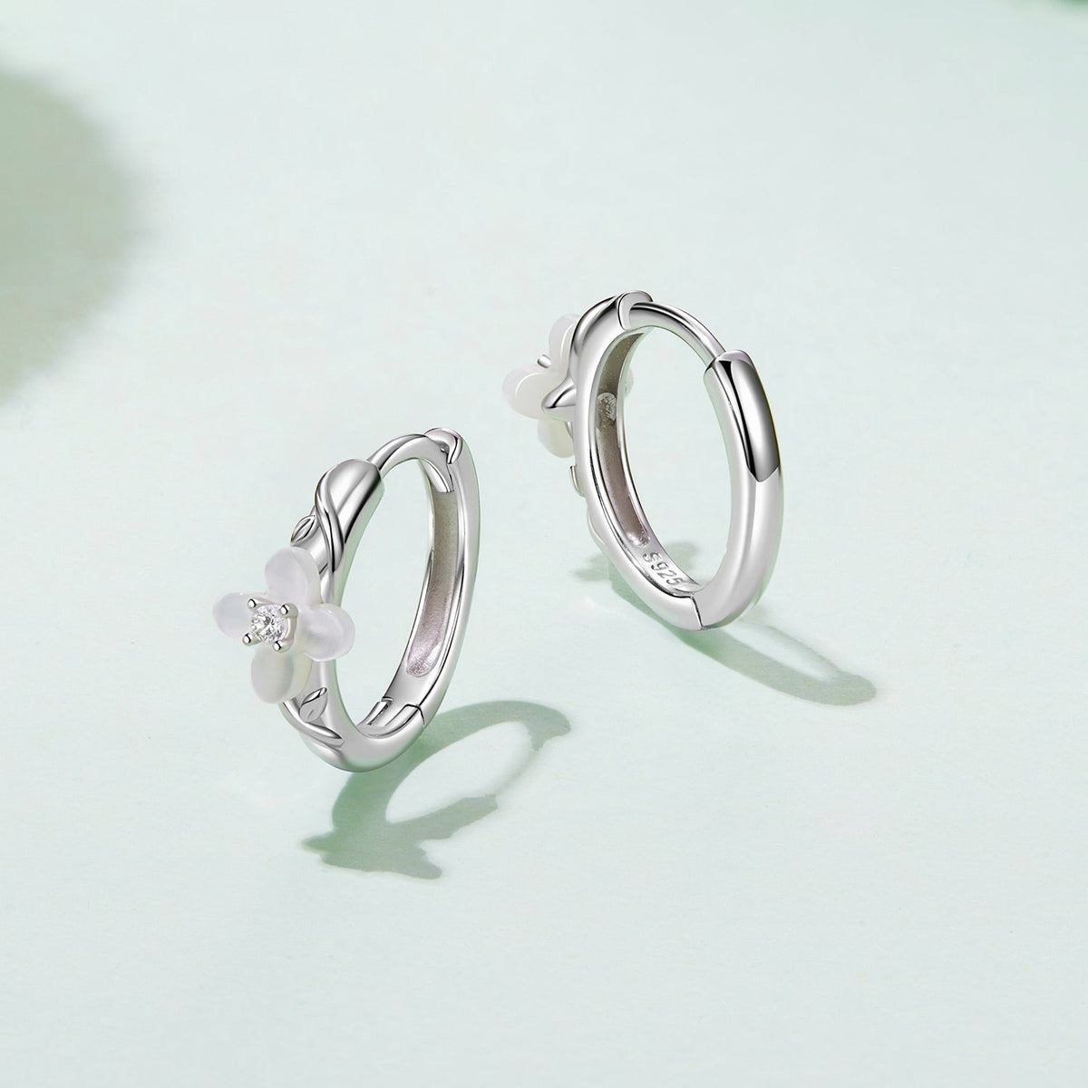 Sterling Silver Nacre and Pavé CZ Hoop Earrings