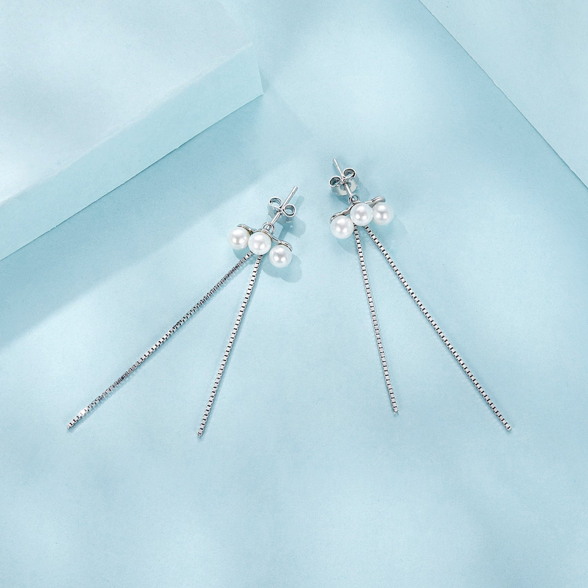 Sterling Silver White Gold Plated Shell Pearl Drop Earrings