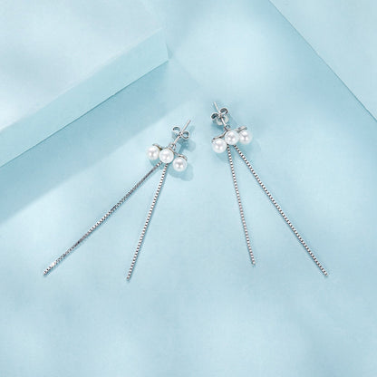 Sterling Silver White Gold Plated Shell Pearl Drop Earrings