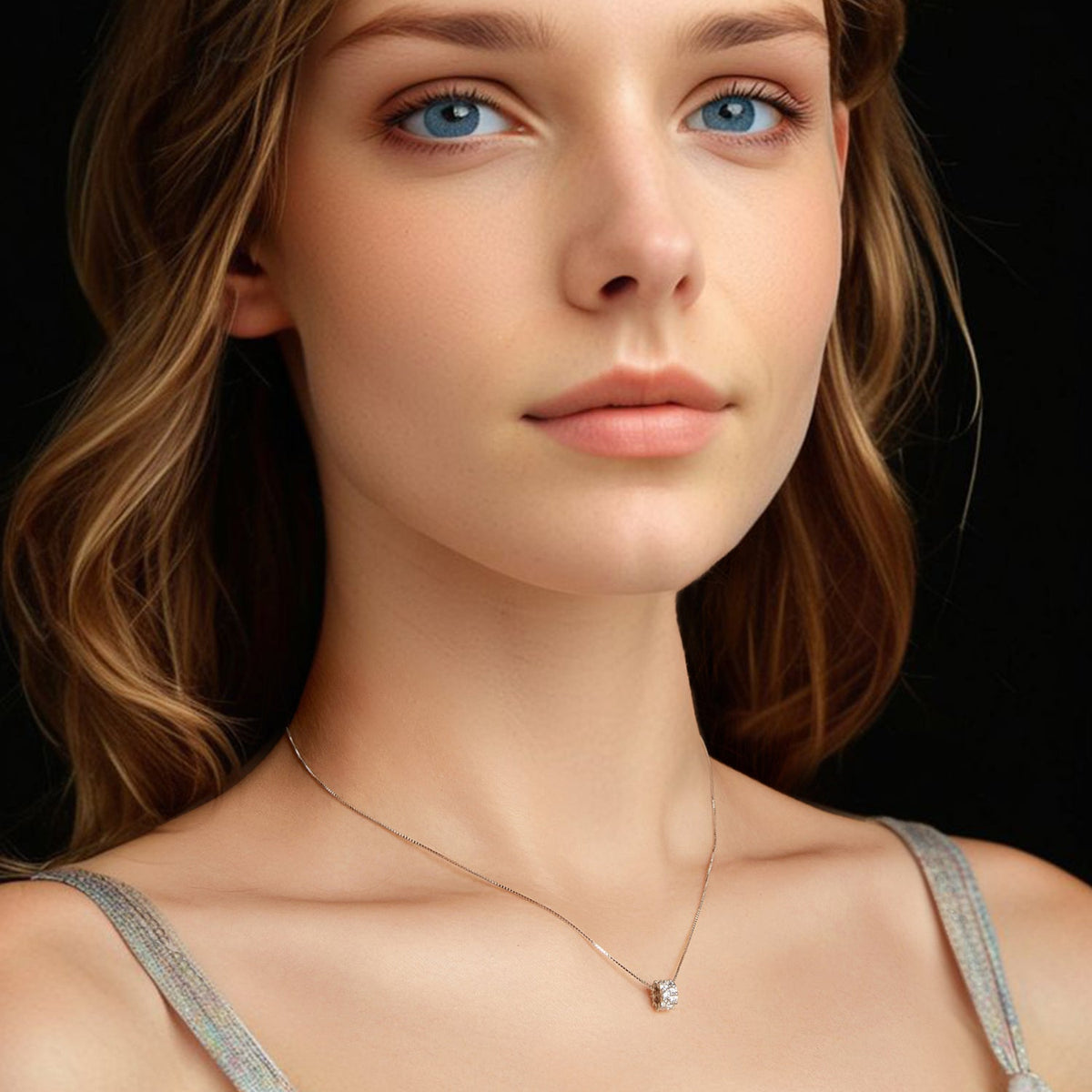 Sterling Silver White Gold Plated Moissanite Necklace
