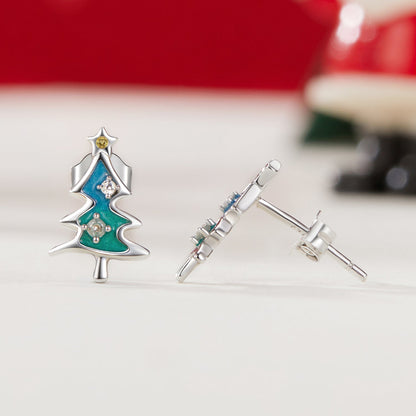 Sterling Silver Enamel Pavé CZ Earrings