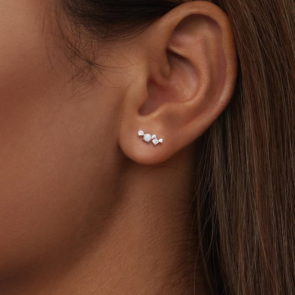 Sterling Silver Translucent Opal Pavé Drop Earrings