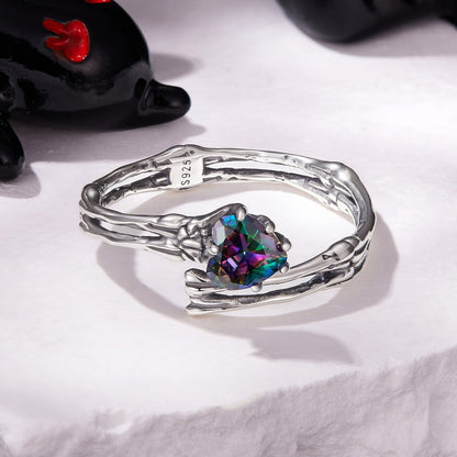 Sterling Silver Heart Design Ring with Transparent Glass