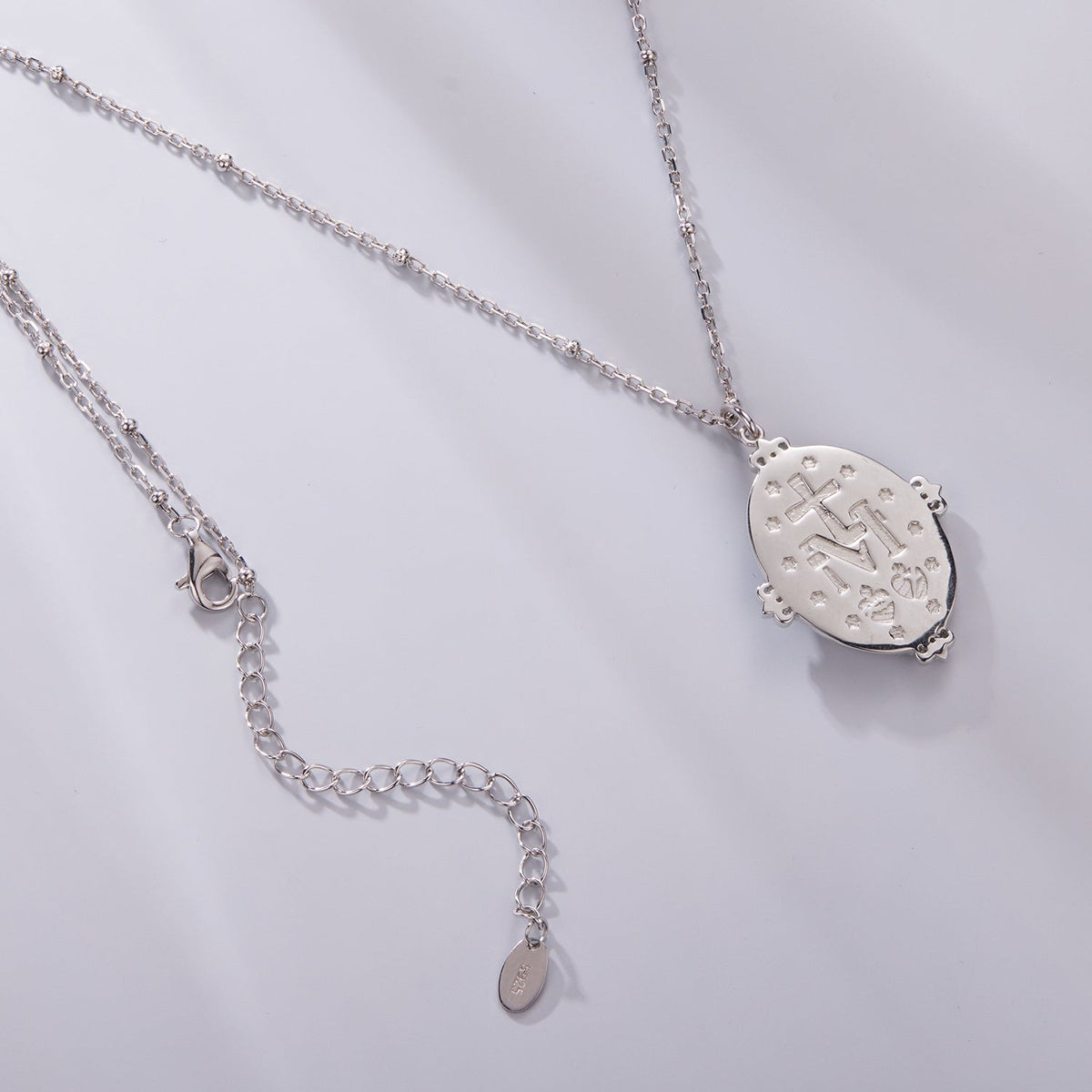 White Gold Plated Sterling Silver Mother of Pearl & CZ Pendant Necklace