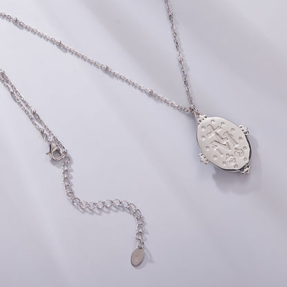 White Gold Plated Sterling Silver Mother of Pearl & CZ Pendant Necklace