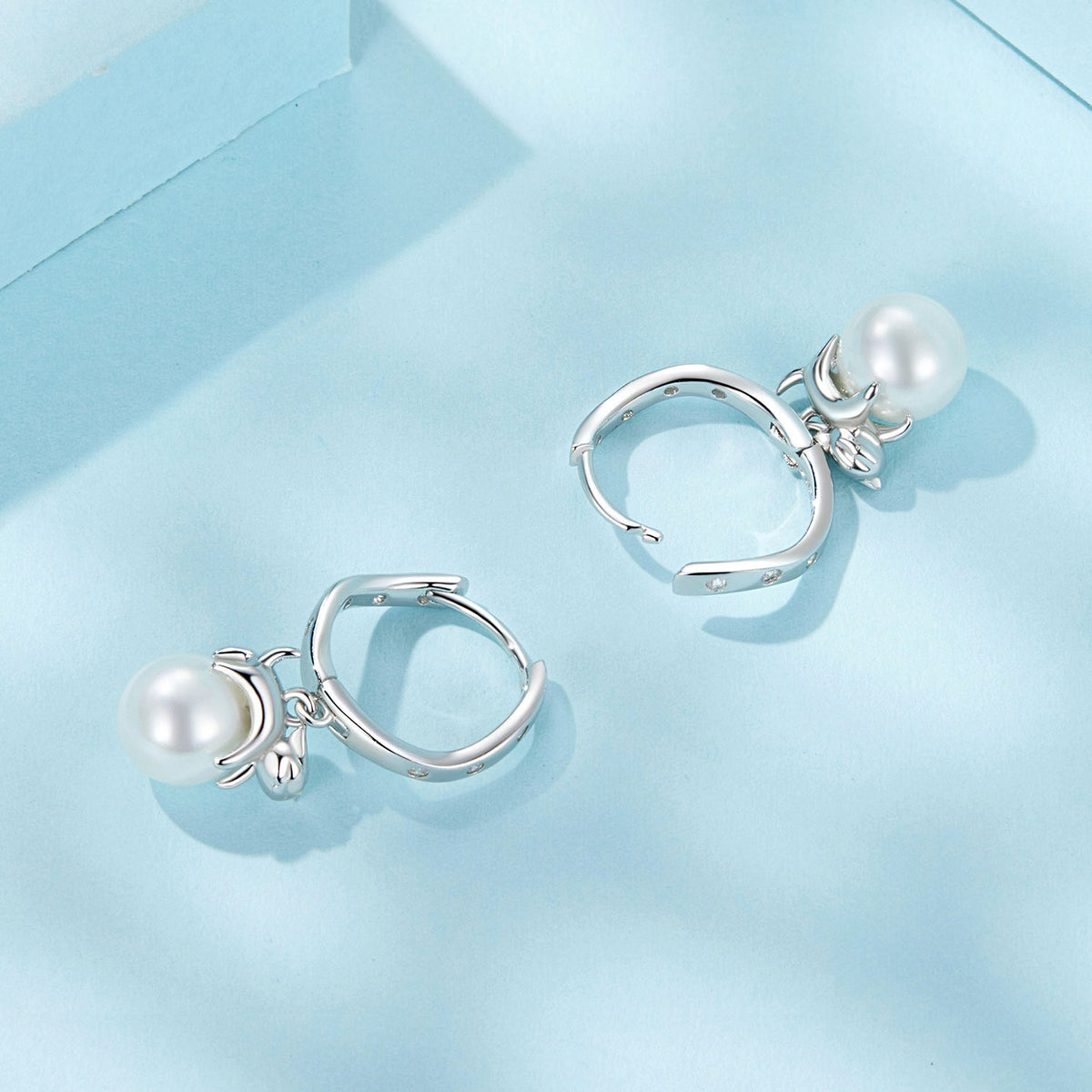 Sterling Silver Shell Pearl and CZ Drop Earrings
