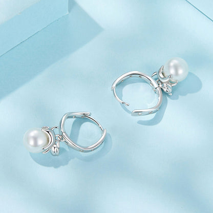 Sterling Silver Shell Pearl and CZ Drop Earrings