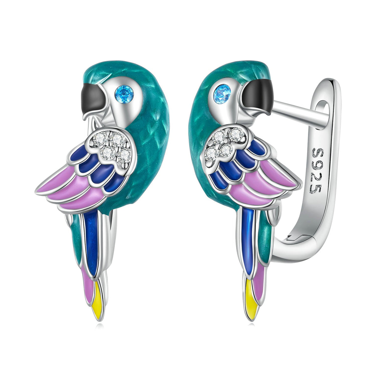 Sterling Silver Enamel CZ Pavé Earrings