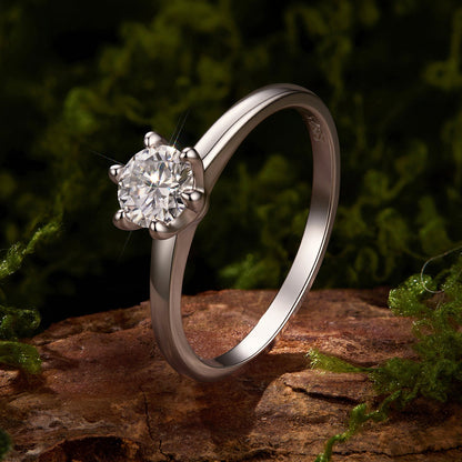 925 Sterling Silver White Gold Plated 0.5ct Moissanite Size 6S Ring for Women