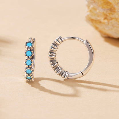 Sterling Silver Synthetic Turquoise Hoop Earrings