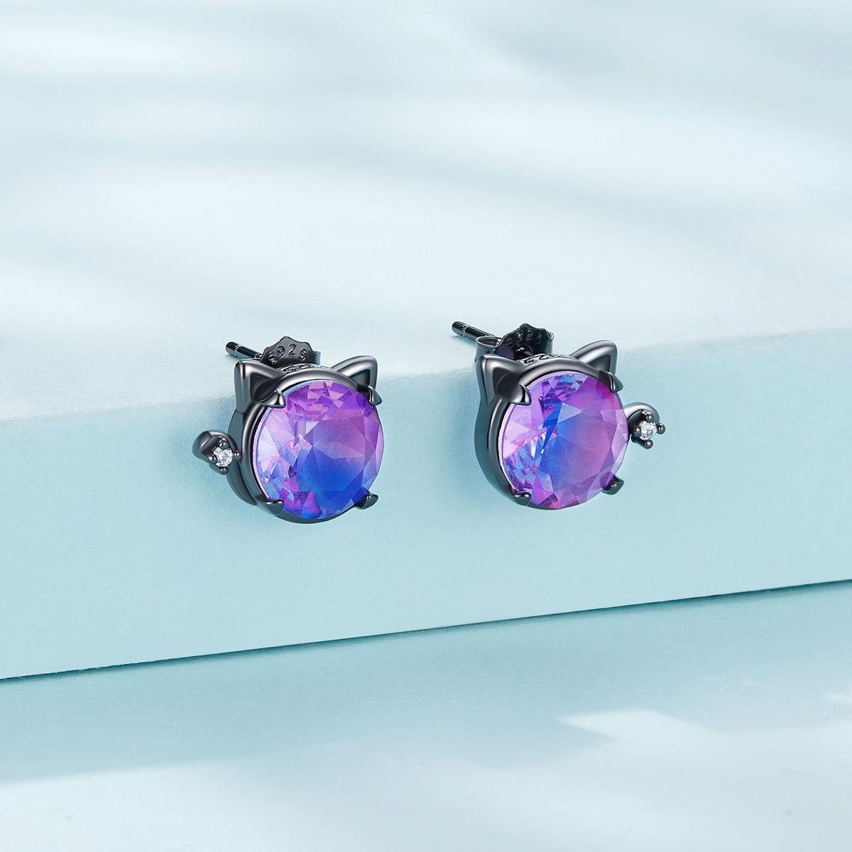 Sterling Silver Pavé CZ and Glass Black Gold Plated Earrings