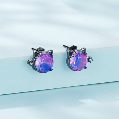 Sterling Silver Pavé CZ and Glass Black Gold Plated Earrings