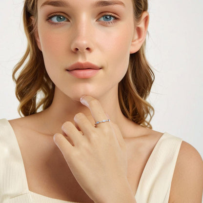 Sterling Silver Synthetic Opal and CZ Ring