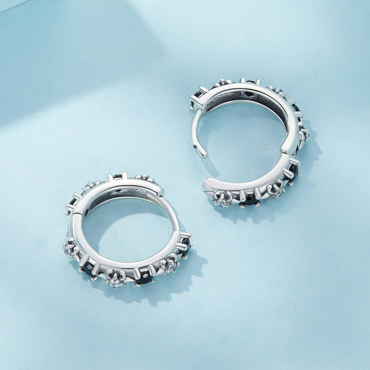 Oxidized Sterling Silver Pavé Cubic Zirconia Hoop Earrings