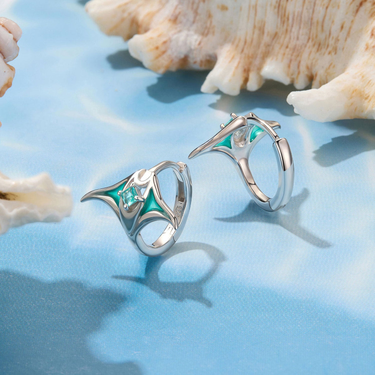White Gold Plated Enamel and Glass Hoop Earrings
