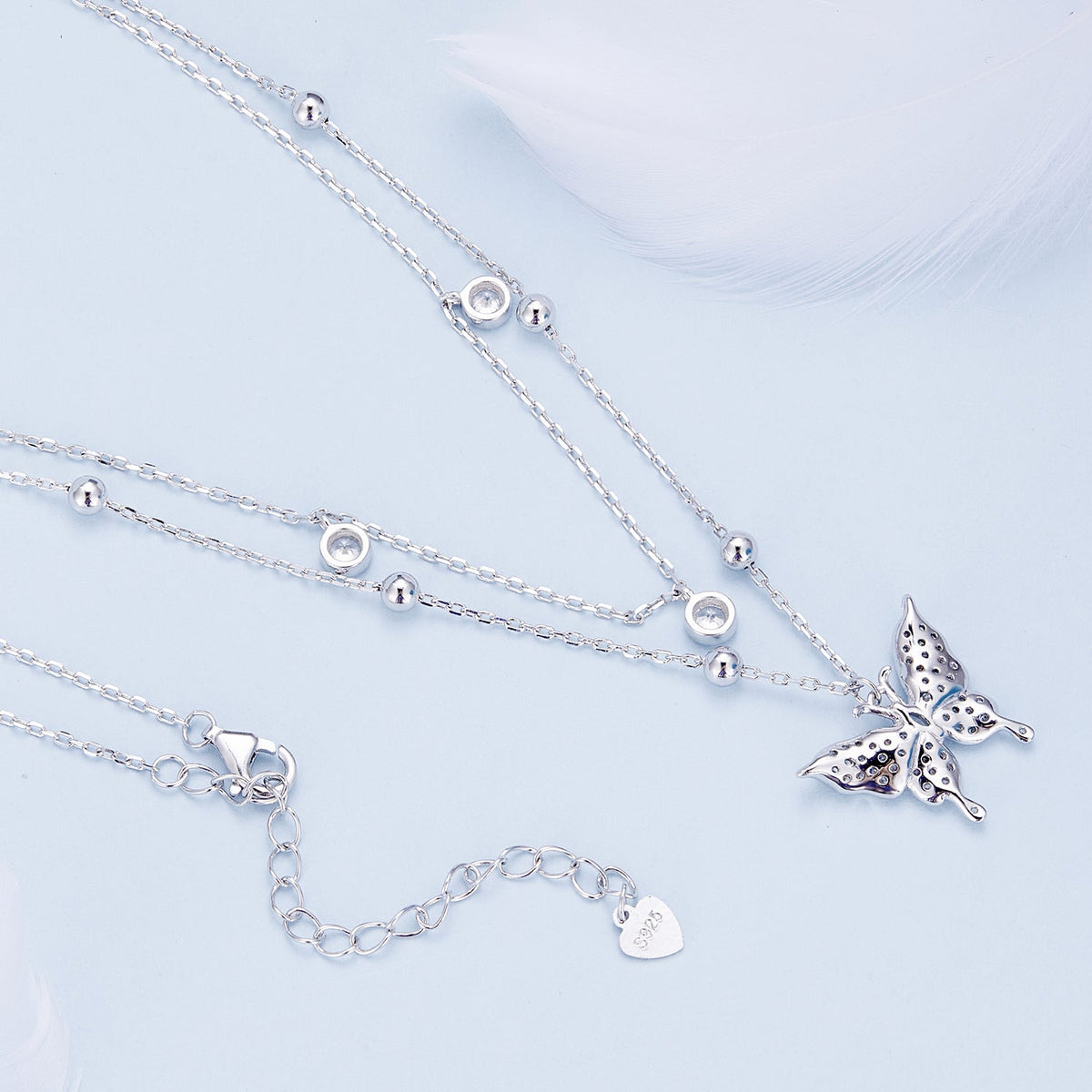 Sterling Silver Pavé Cubic Zirconia Butterfly Necklace