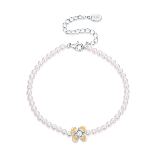 Sterling Silver Nacre, Synthetic Pearl, and CZ Bracelet