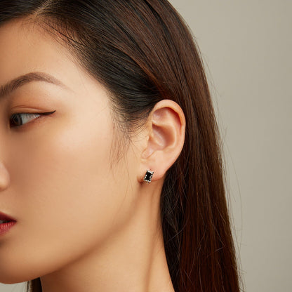 Sterling Silver Oxidized Cubic Zirconia Pavé Hoop Earrings
