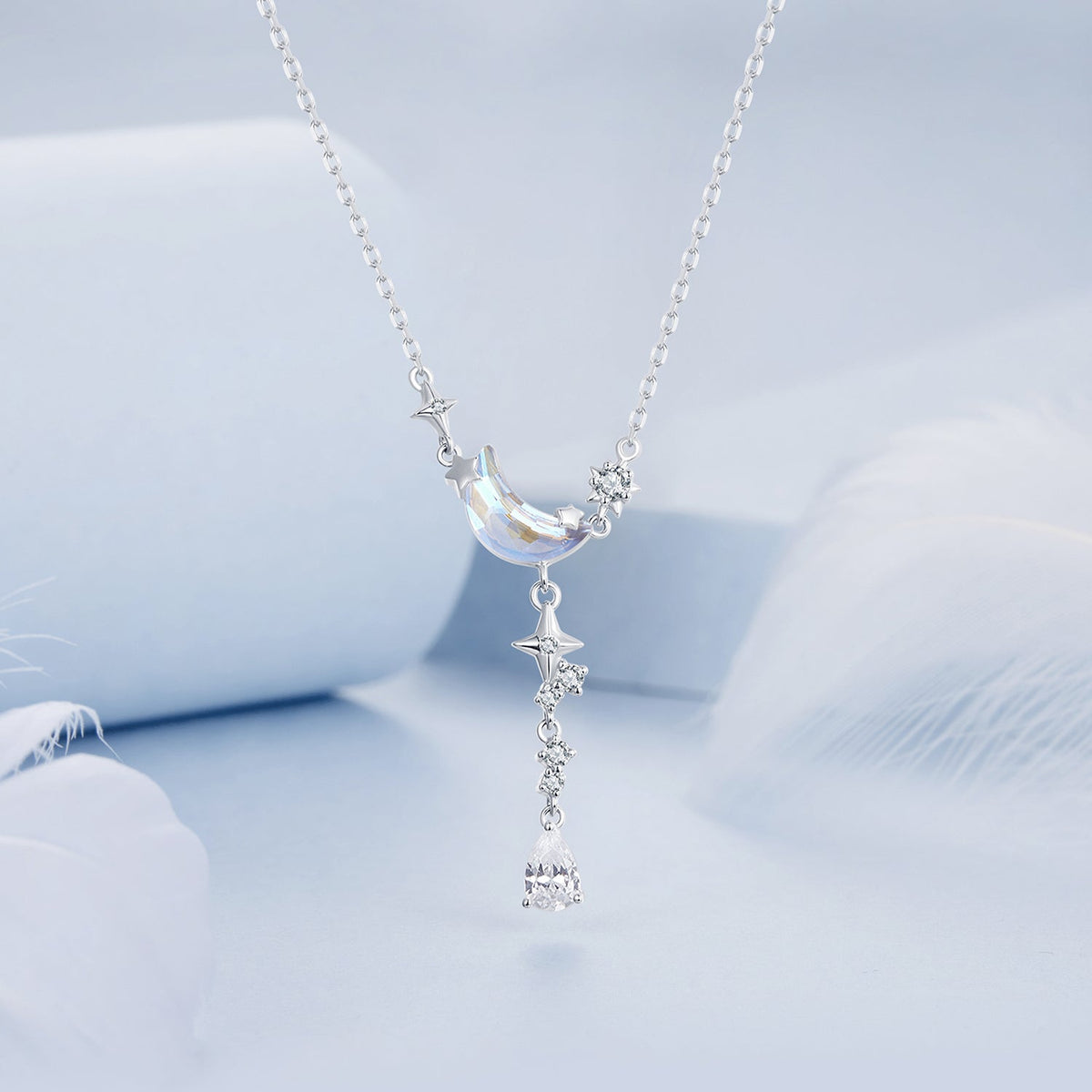 Sterling Silver Cubic Zirconia and Glass Pendant Necklace