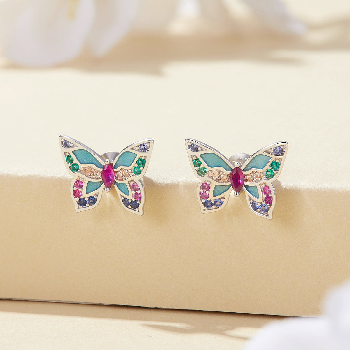 Sterling Silver Enamel and Cubic Zirconia Earrings