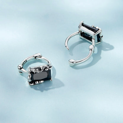 Sterling Silver Oxidized Cubic Zirconia Pavé Hoop Earrings