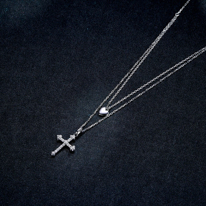 Sterling Silver Platinum Plated Cubic Zirconia Adjustable Necklace