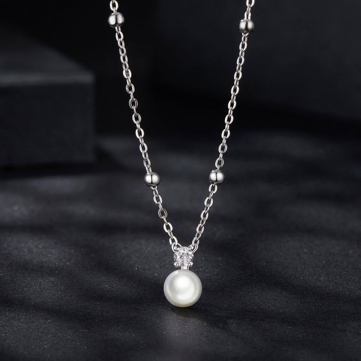 Sterling Silver Moissanite and Freshwater Pearl Necklace