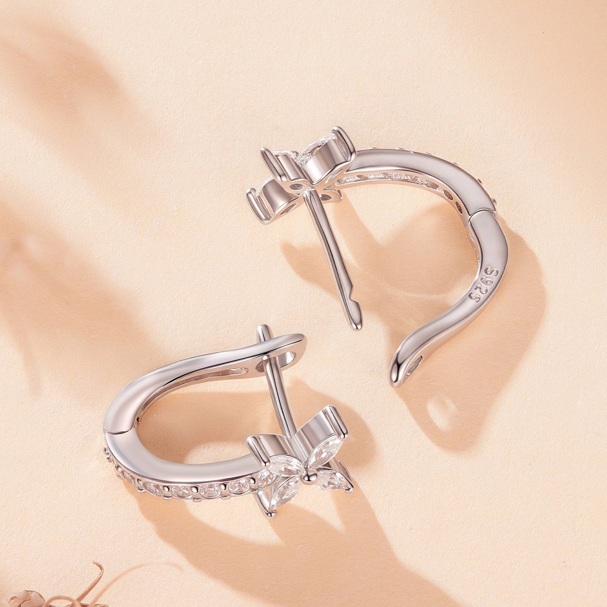 Sterling Silver White Gold Plated Cubic Zirconia Pavé Earrings