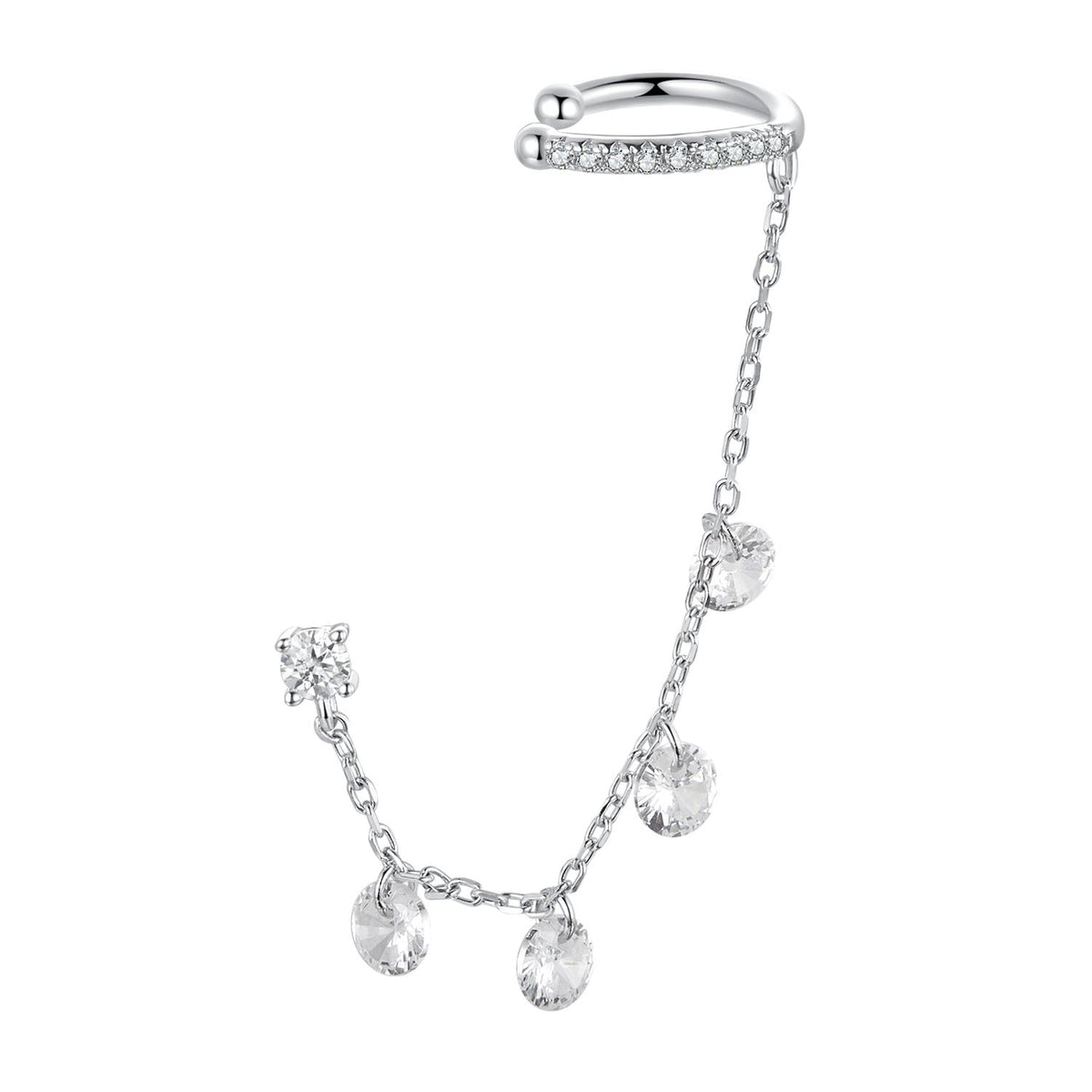 Sterling Silver White Gold Plated Pave CZ Drop Earrings