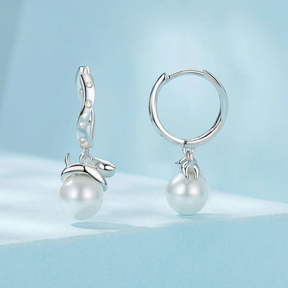 Sterling Silver Shell Pearl and CZ Drop Earrings