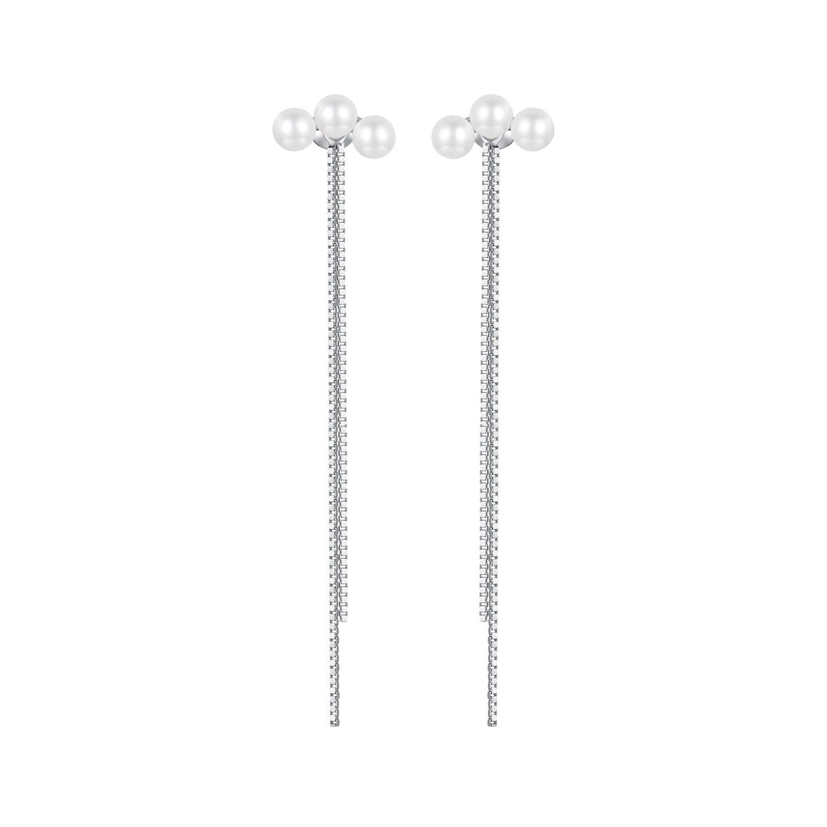 Sterling Silver White Gold Plated Shell Pearl Drop Earrings