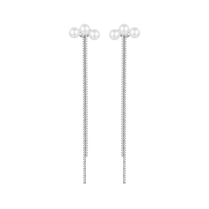 Sterling Silver White Gold Plated Shell Pearl Drop Earrings