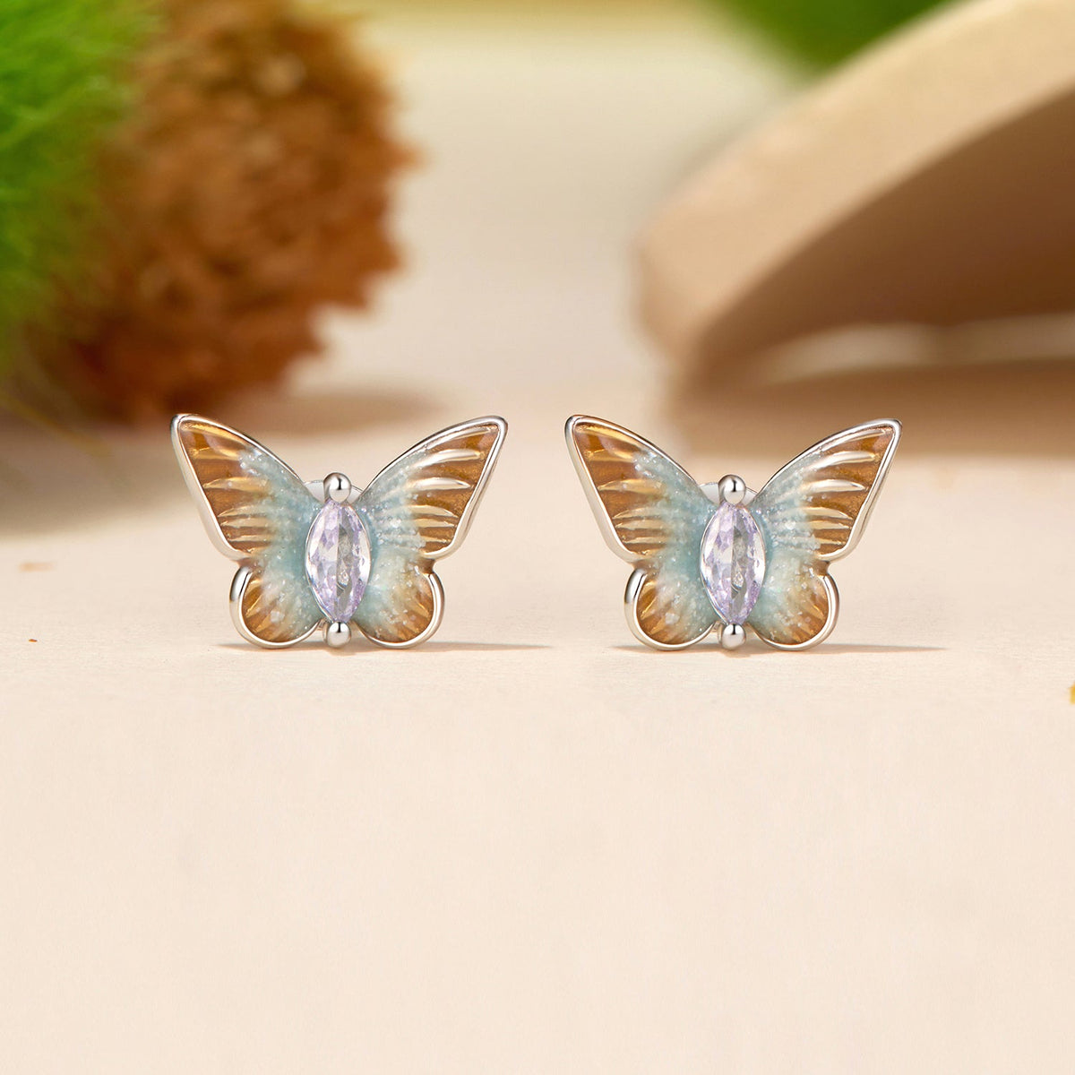 Sterling Silver Enamel and Pavé CZ Earrings