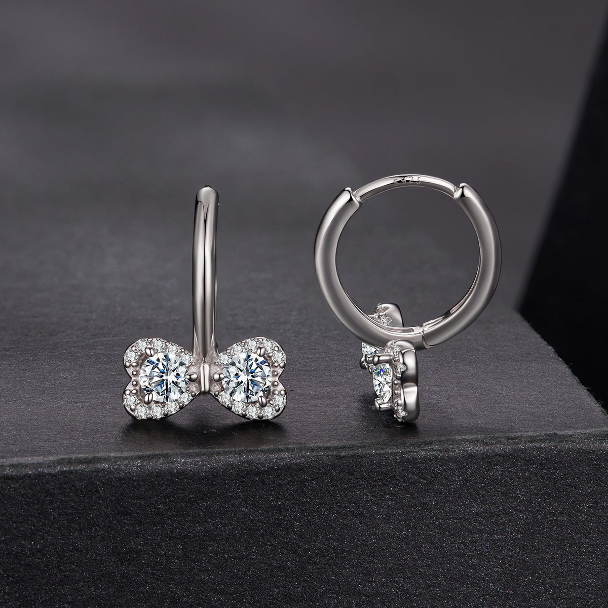 Sterling Silver Moissanite Pavé White Gold Plated Earrings