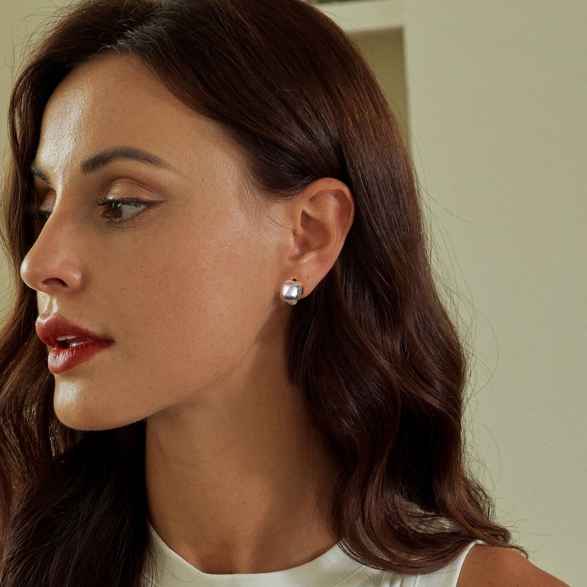 Sterling Silver White Gold Plated 10mm Hoop Earrings