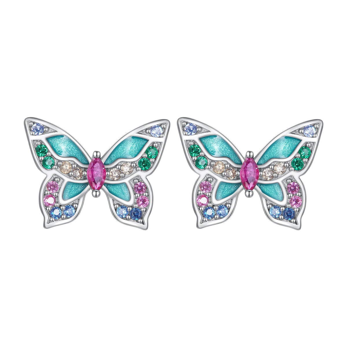 Sterling Silver Enamel and Cubic Zirconia Earrings