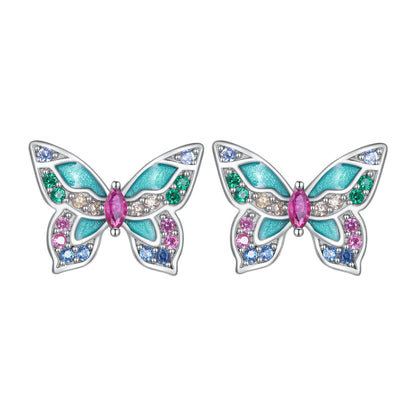 Sterling Silver Enamel and Cubic Zirconia Earrings