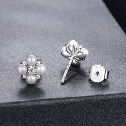 Sterling Silver Moissanite & Freshwater Pearl Earrings